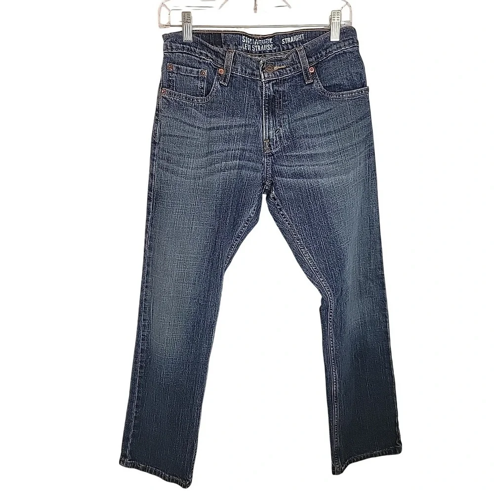 Signature Levi Strauss Straight Leg Jeans‎ Dark Wash Denim Casual Mens W30 L30